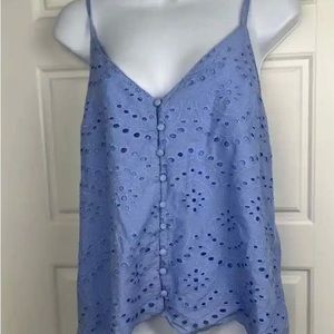 Japna Camisole Size S Cornflower Blue Eyelet V-Neck Spaghetti Strap Top